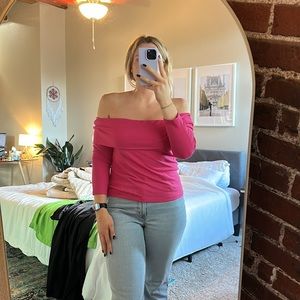 Hot Pink Off Shoulder Sweater